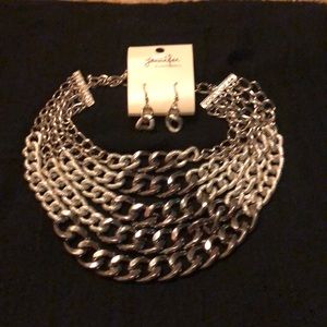 Silver & Black Chain Necklace and Earing Set